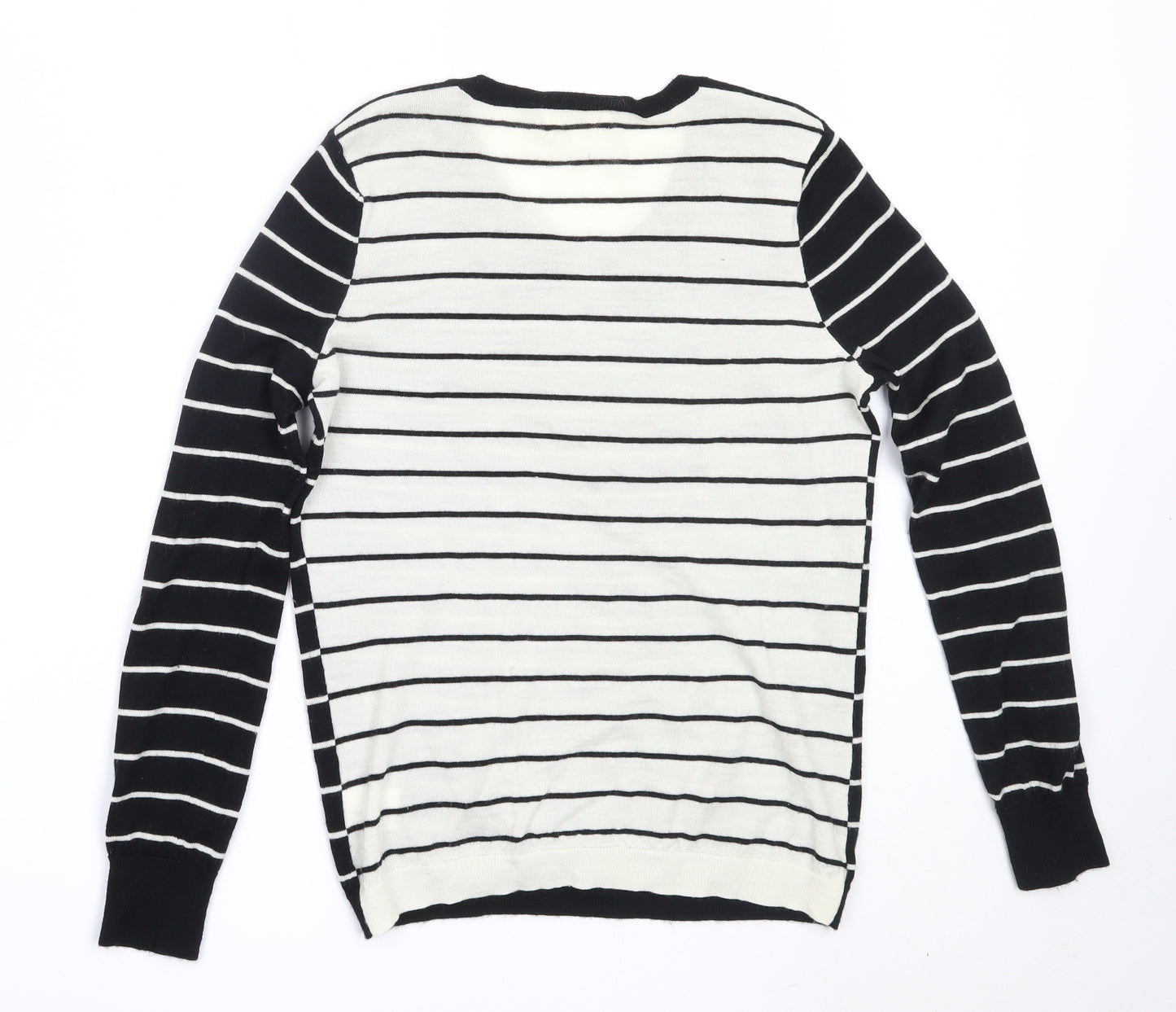 Linea Womens Black Round Neck Striped Wool Pullover Jumper Size S