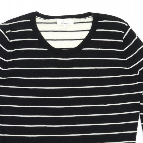 Linea Womens Black Round Neck Striped Wool Pullover Jumper Size S
