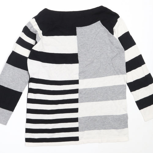 NEXT Womens Black Round Neck Striped Cotton Pullover Jumper Size 8