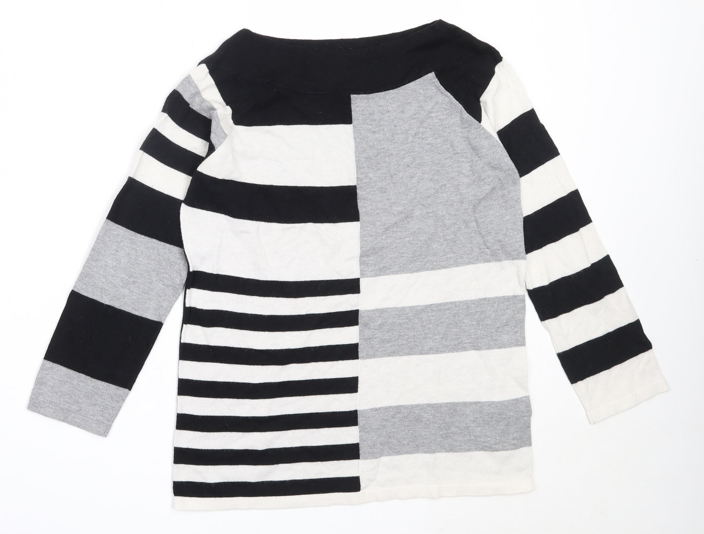 NEXT Womens Black Round Neck Striped Cotton Pullover Jumper Size 8