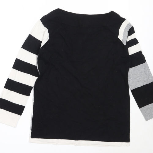 NEXT Womens Black Round Neck Striped Cotton Pullover Jumper Size 8