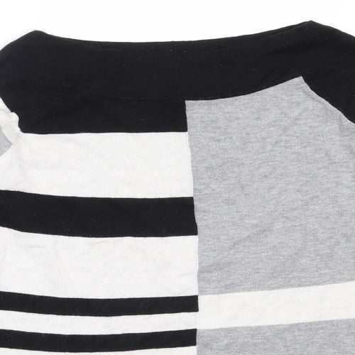 NEXT Womens Black Round Neck Striped Cotton Pullover Jumper Size 8