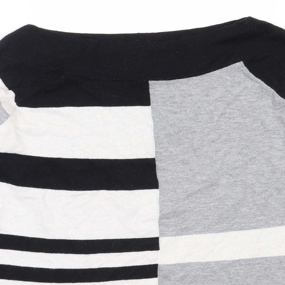 NEXT Womens Black Round Neck Striped Cotton Pullover Jumper Size 8