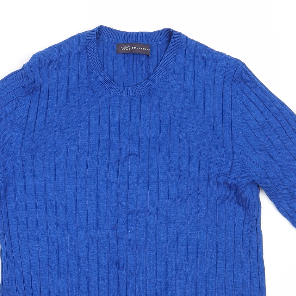 Marks and Spencer Womens Blue Round Neck  Viscose Pullover Jumper Size 14