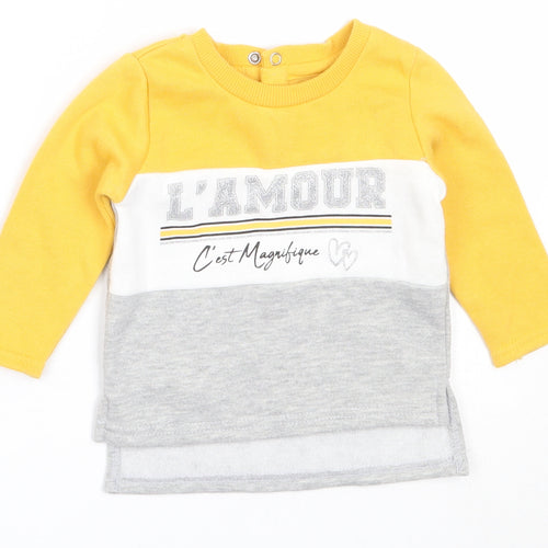 Primark Girls Yellow Colourblock Polyester Pullover Jumper Size 6-9 Months