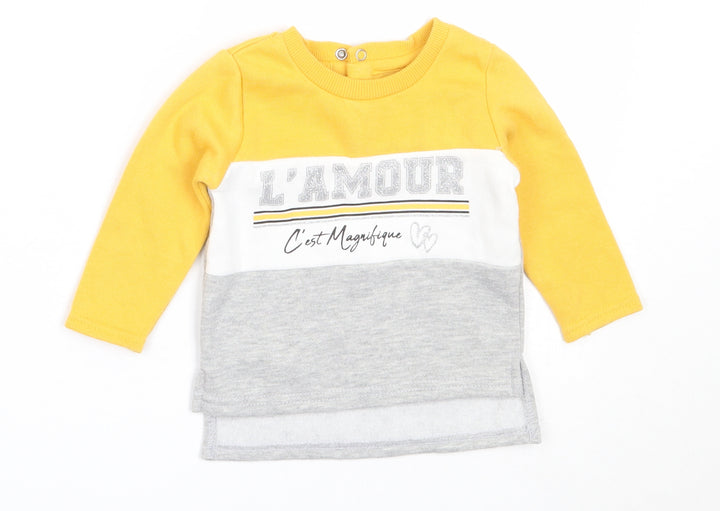 Primark Girls Yellow Colourblock Polyester Pullover Jumper Size 6-9 Months