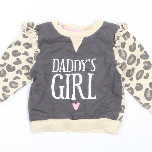 Studio Girls Beige Animal Print Cotton Pullover Jumper Size 3-6 Months