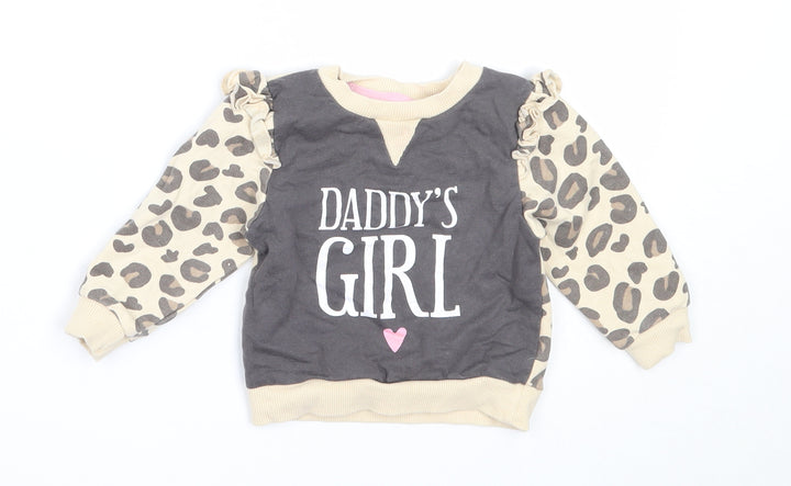 Studio Girls Beige Animal Print Cotton Pullover Jumper Size 3-6 Months