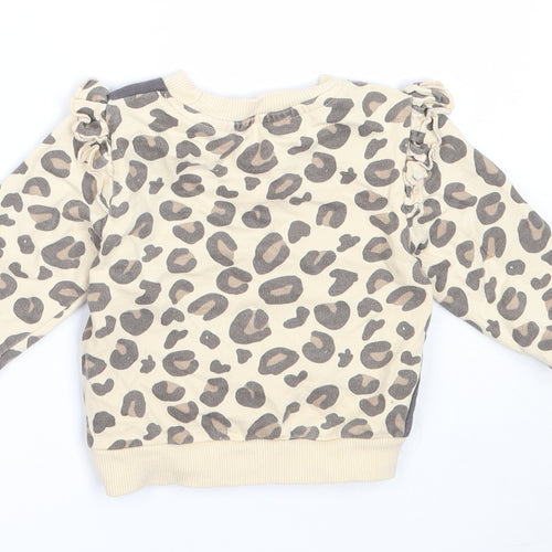 Studio Girls Beige Animal Print Cotton Pullover Jumper Size 3-6 Months