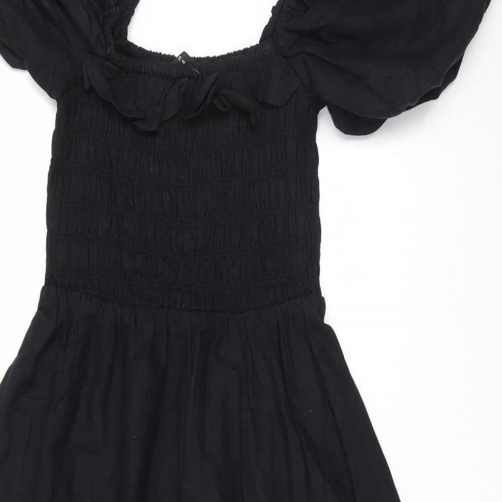New Look Womens Black  Cotton Fit & Flare  Size 8  Square Neck