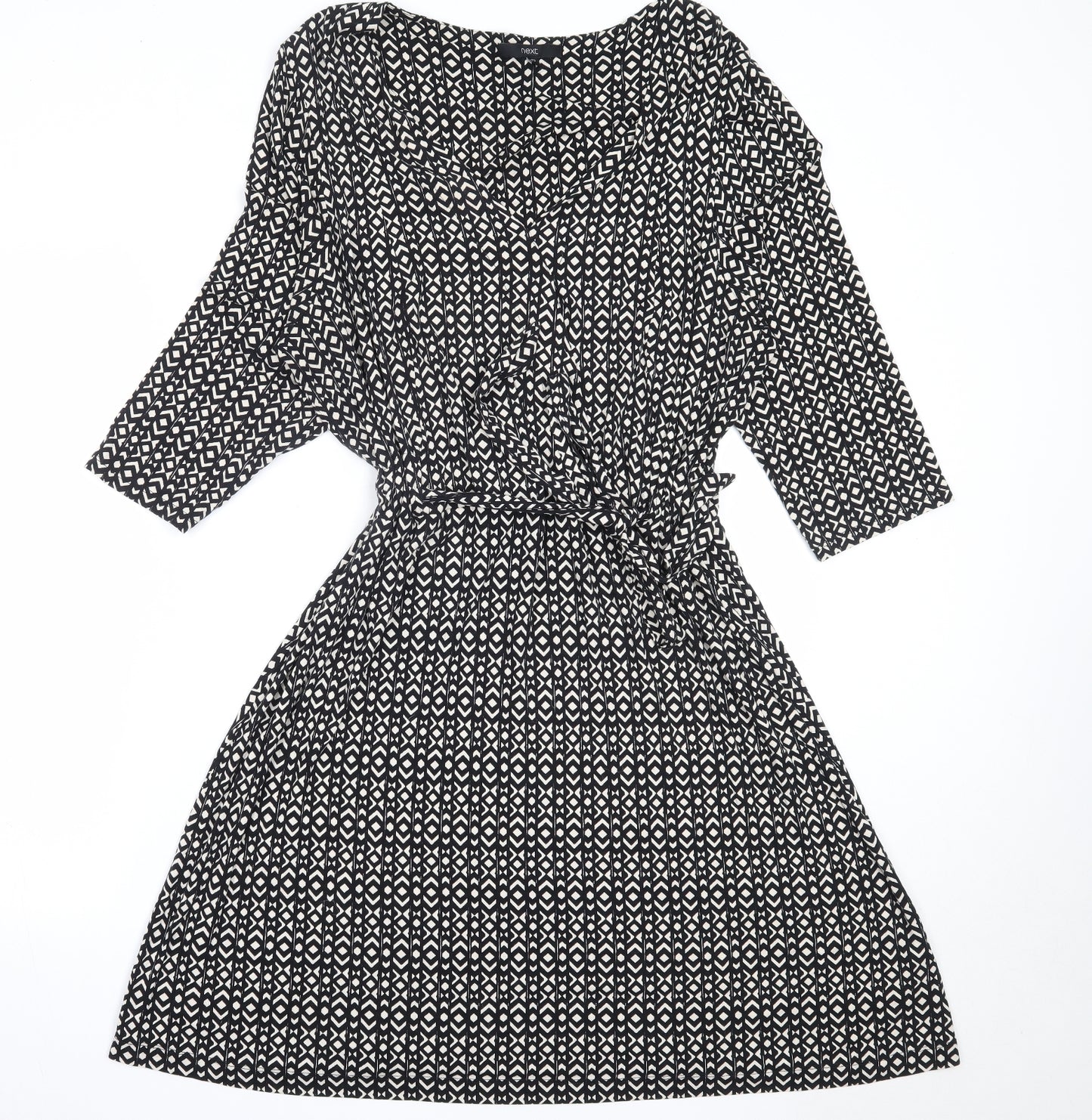 NEXT Womens Black Geometric Viscose Fit & Flare  Size 22  V-Neck