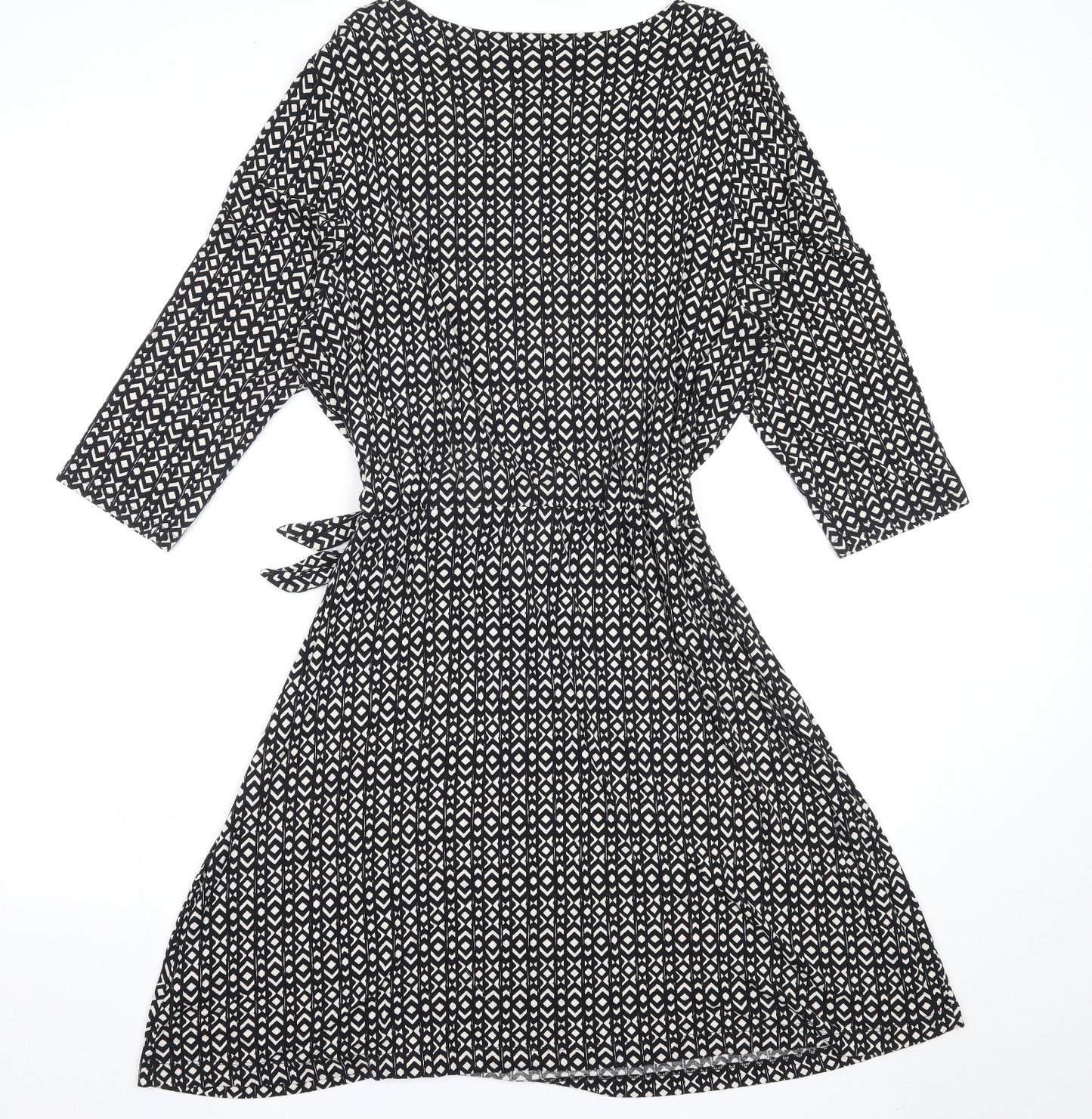NEXT Womens Black Geometric Viscose Fit & Flare  Size 22  V-Neck