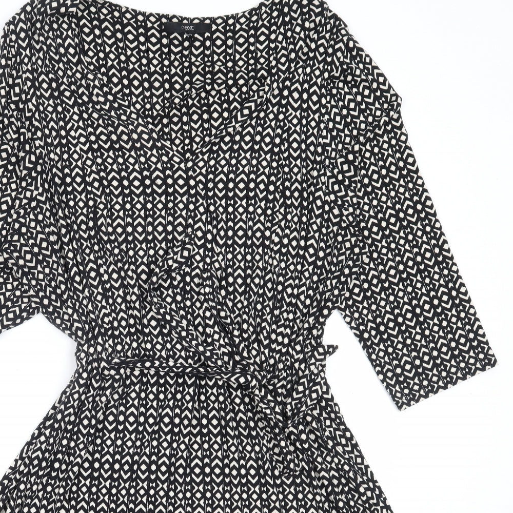 NEXT Womens Black Geometric Viscose Fit & Flare  Size 22  V-Neck