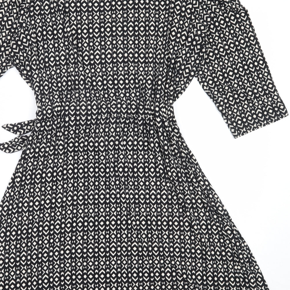 NEXT Womens Black Geometric Viscose Fit & Flare  Size 22  V-Neck