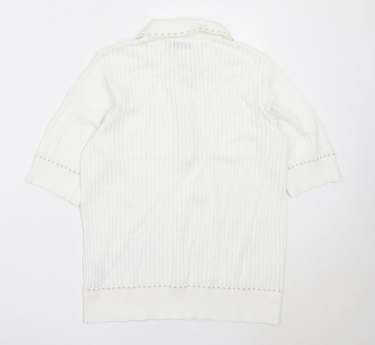 Gallery Womens White Collared  Viscose Pullover Jumper Size M