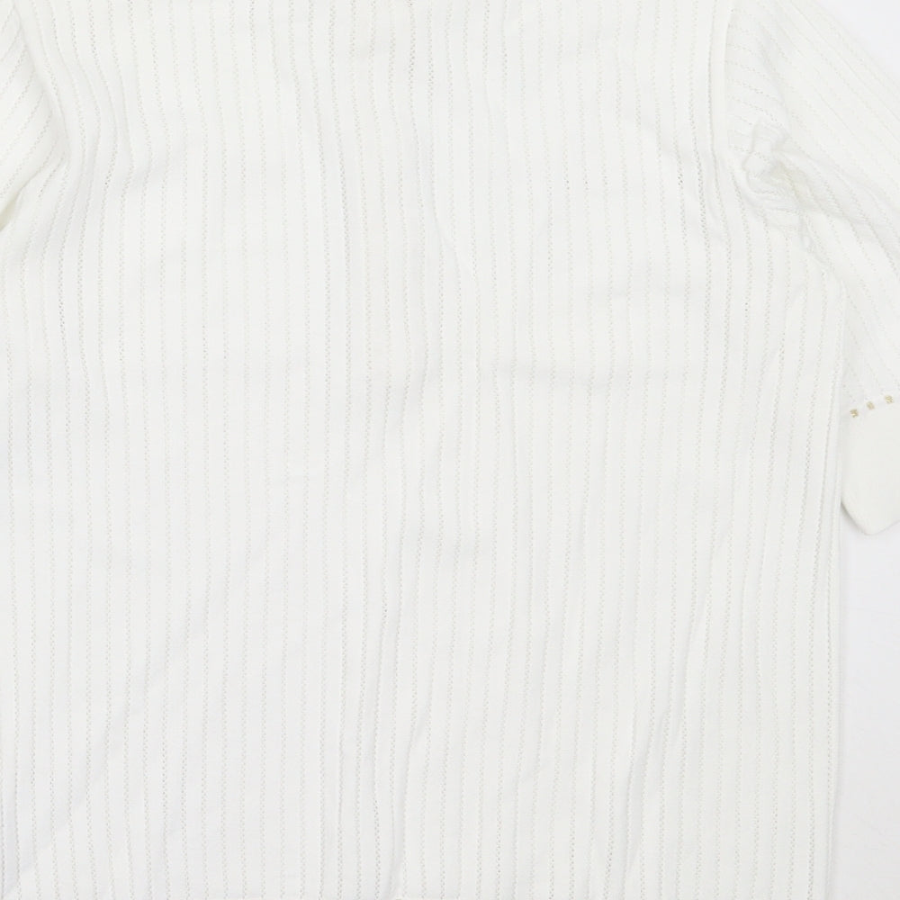 Gallery Womens White Collared  Viscose Pullover Jumper Size M
