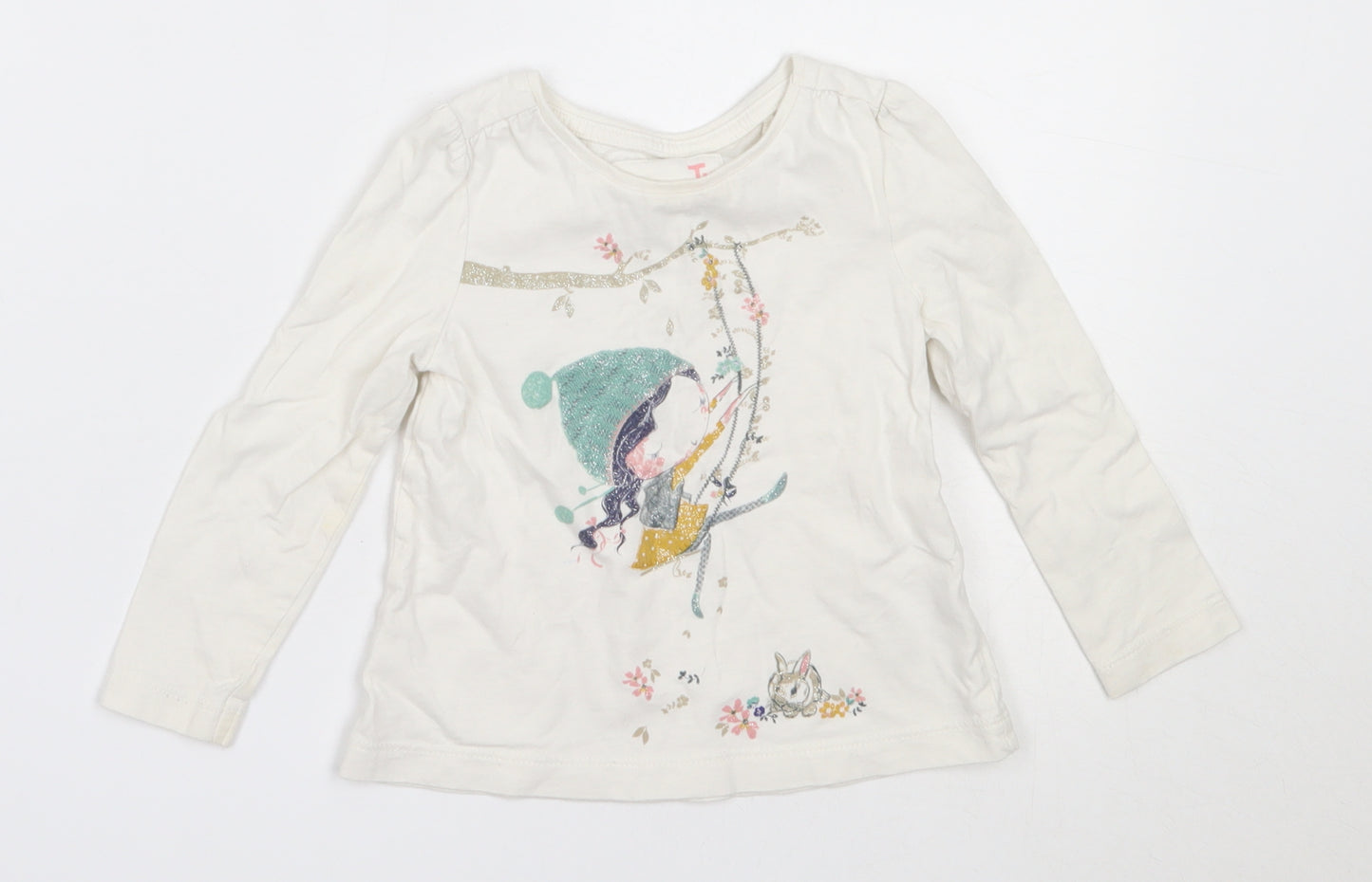 TU Girls White  Cotton Basic T-Shirt Size 12-18 Months Round Neck