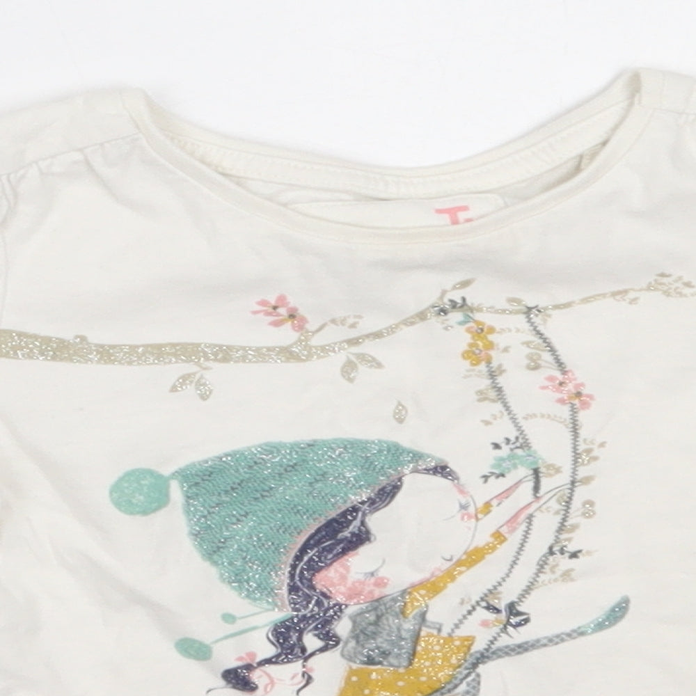 TU Girls White  Cotton Basic T-Shirt Size 12-18 Months Round Neck