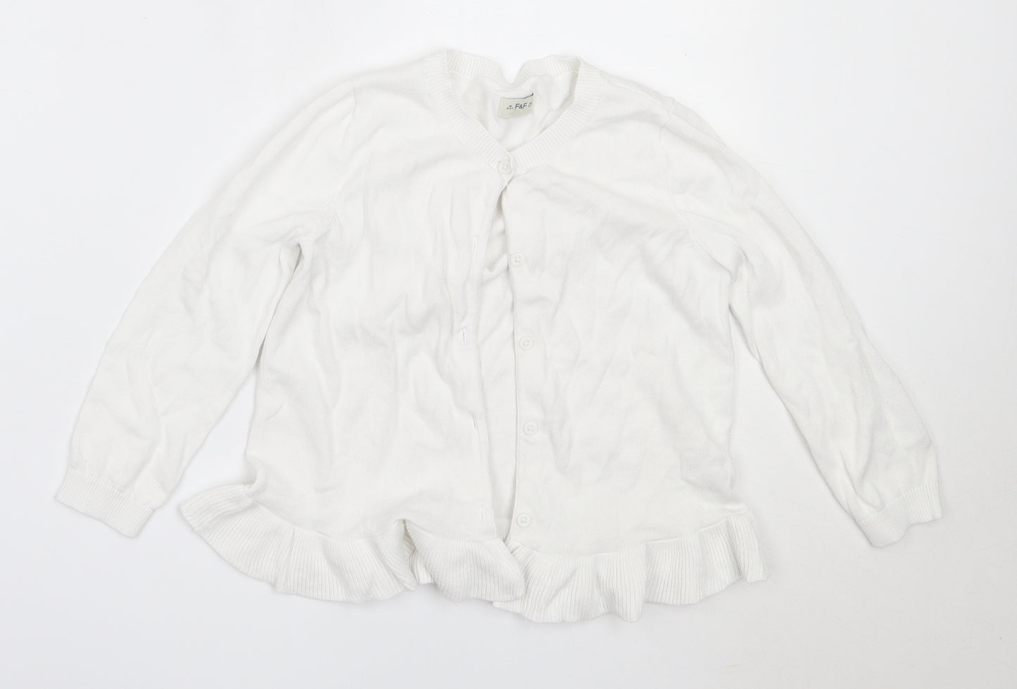 F&F Girls White Round Neck  Cotton Cardigan Jumper Size 4-5 Years