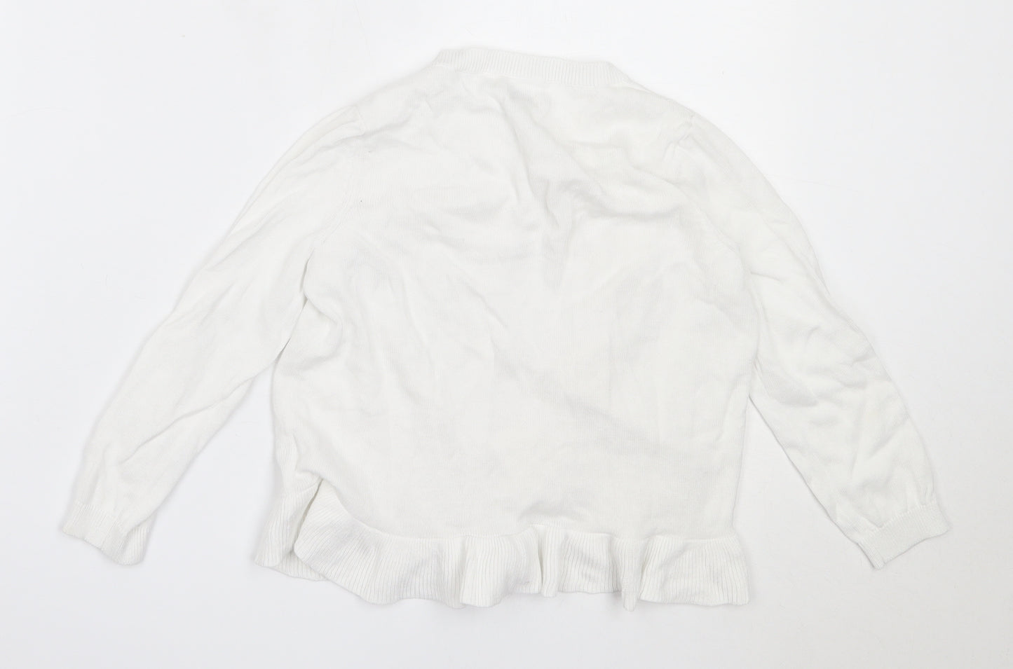 F&F Girls White Round Neck  Cotton Cardigan Jumper Size 4-5 Years