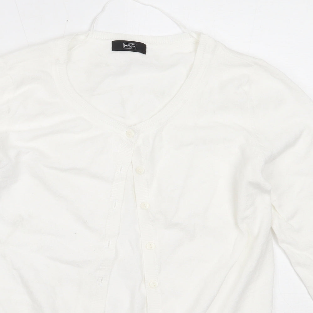 F&F Womens White Round Neck  Cotton Cardigan Jumper Size 8