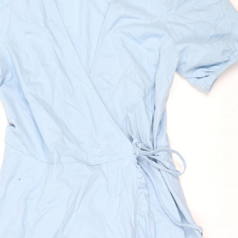 Primark Womens Blue  Cotton Wrap Dress  Size 12  V-Neck