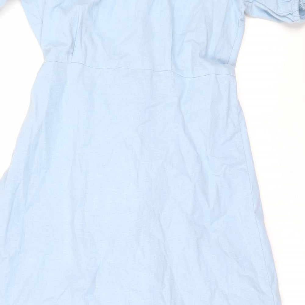 Primark Womens Blue  Cotton Wrap Dress  Size 12  V-Neck