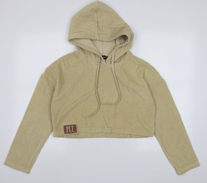 PRETTYLITTLETHING Womens Beige  Cotton Pullover Hoodie Size 4  Pullover