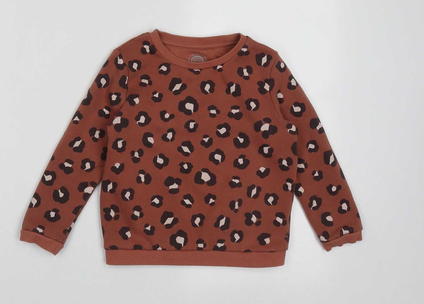 F&F Girls Brown Animal Print Cotton Pullover Sweatshirt Size 4-5 Years  Pullover