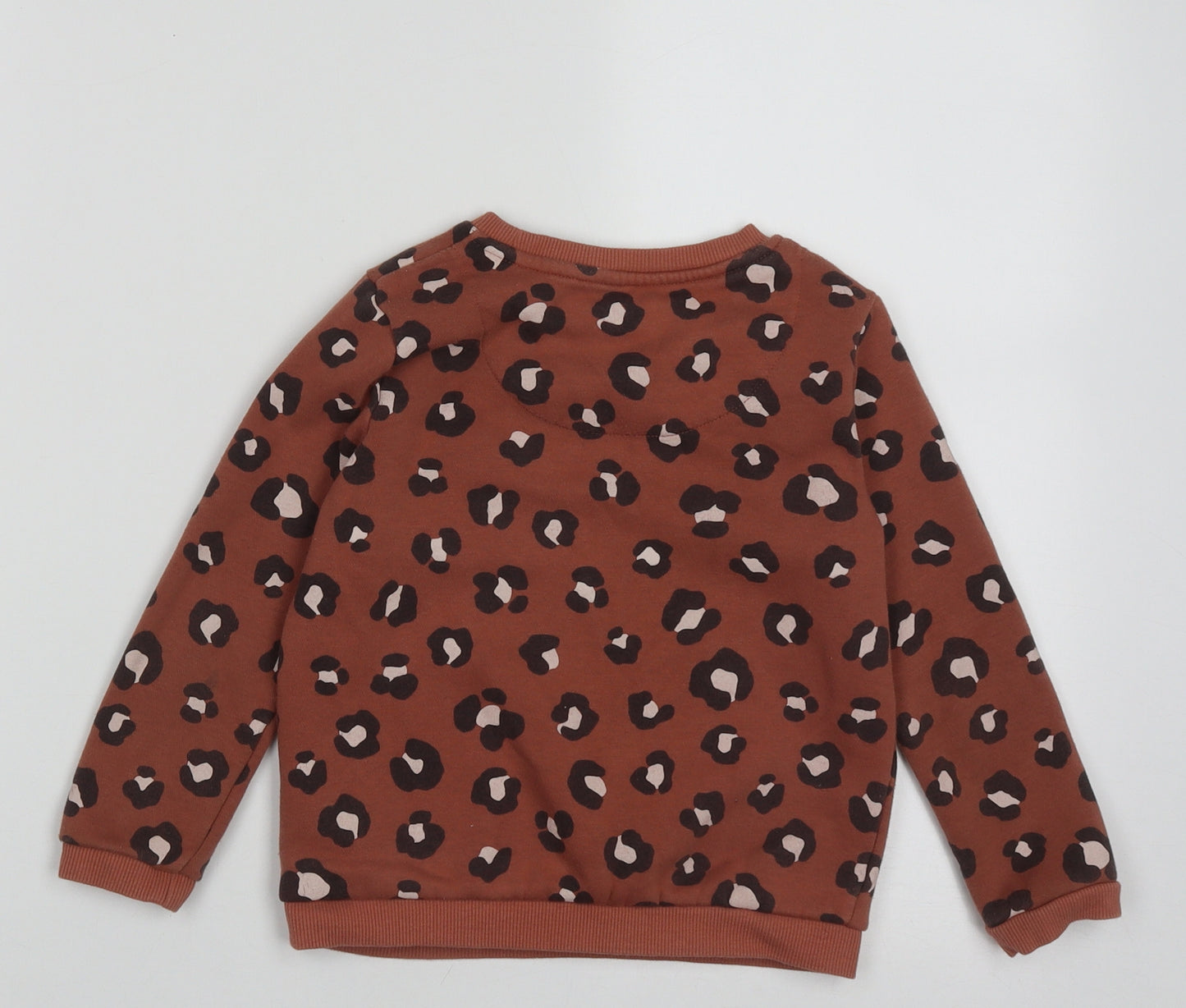 F&F Girls Brown Animal Print Cotton Pullover Sweatshirt Size 4-5 Years  Pullover