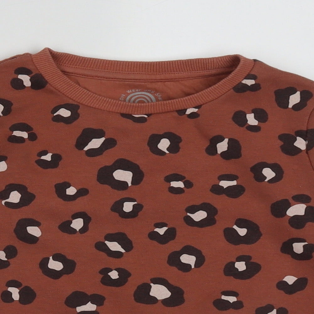 F&F Girls Brown Animal Print Cotton Pullover Sweatshirt Size 4-5 Years  Pullover