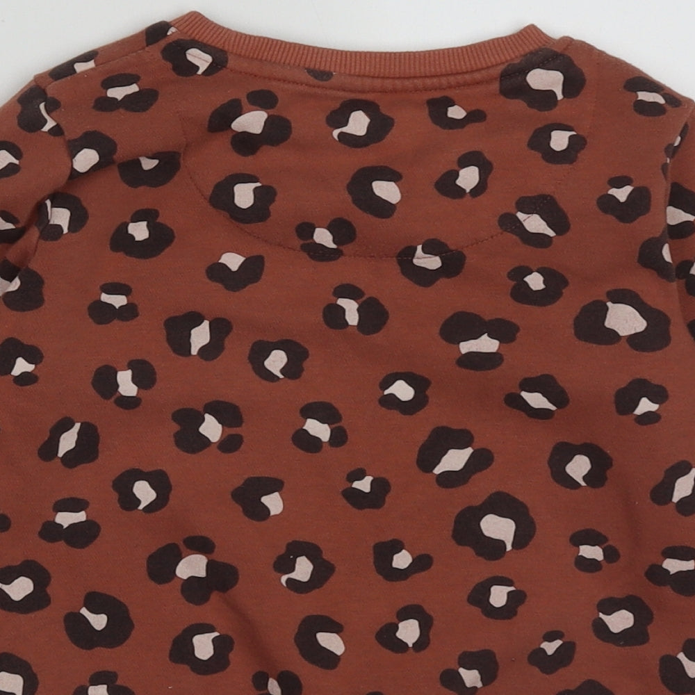 F&F Girls Brown Animal Print Cotton Pullover Sweatshirt Size 4-5 Years  Pullover