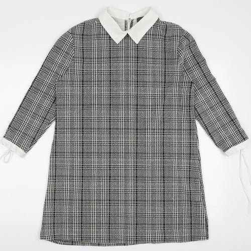 Primark Womens Black Check Polyester A-Line  Size 14  Collared Button