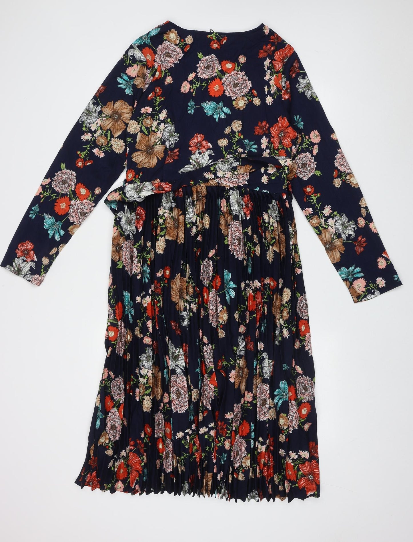 PRETTYLITTLETHING Womens Blue Floral Polyester A-Line  Size 14  V-Neck Zip
