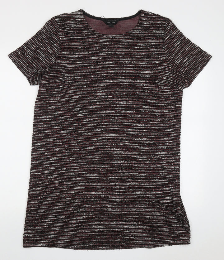 New Look Womens Red Striped Polyester T-Shirt Dress Size 16 Crew Neck Pullover