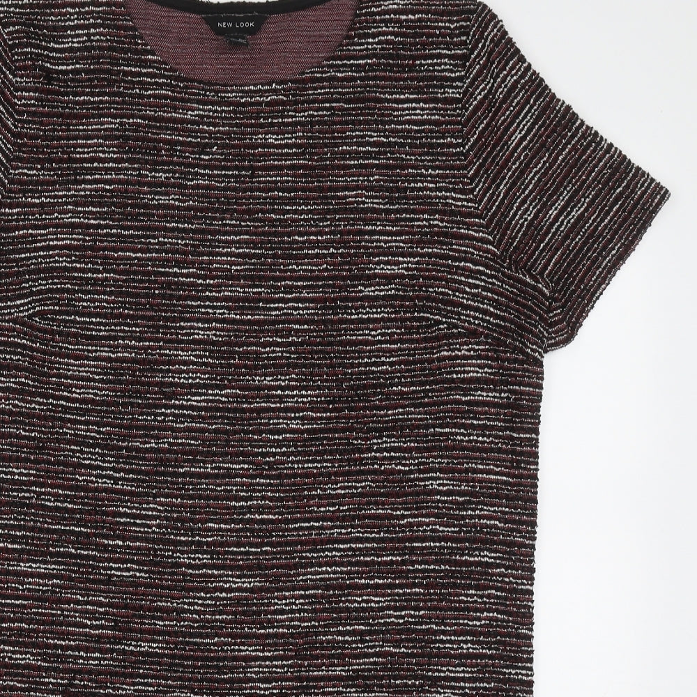 New Look Womens Red Striped Polyester T-Shirt Dress  Size 16  Crew Neck Pullover