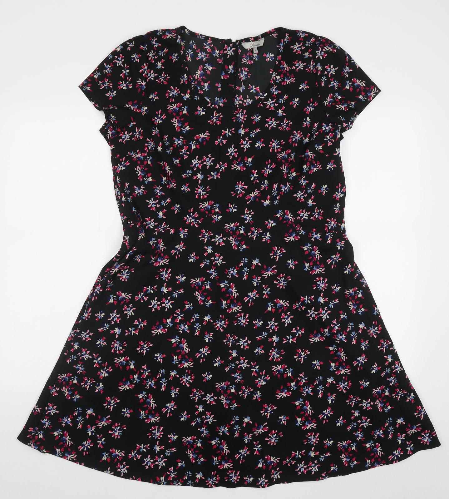 Peacocks Womens Black Floral Polyester A-Line  Size 16  Scoop Neck Pullover