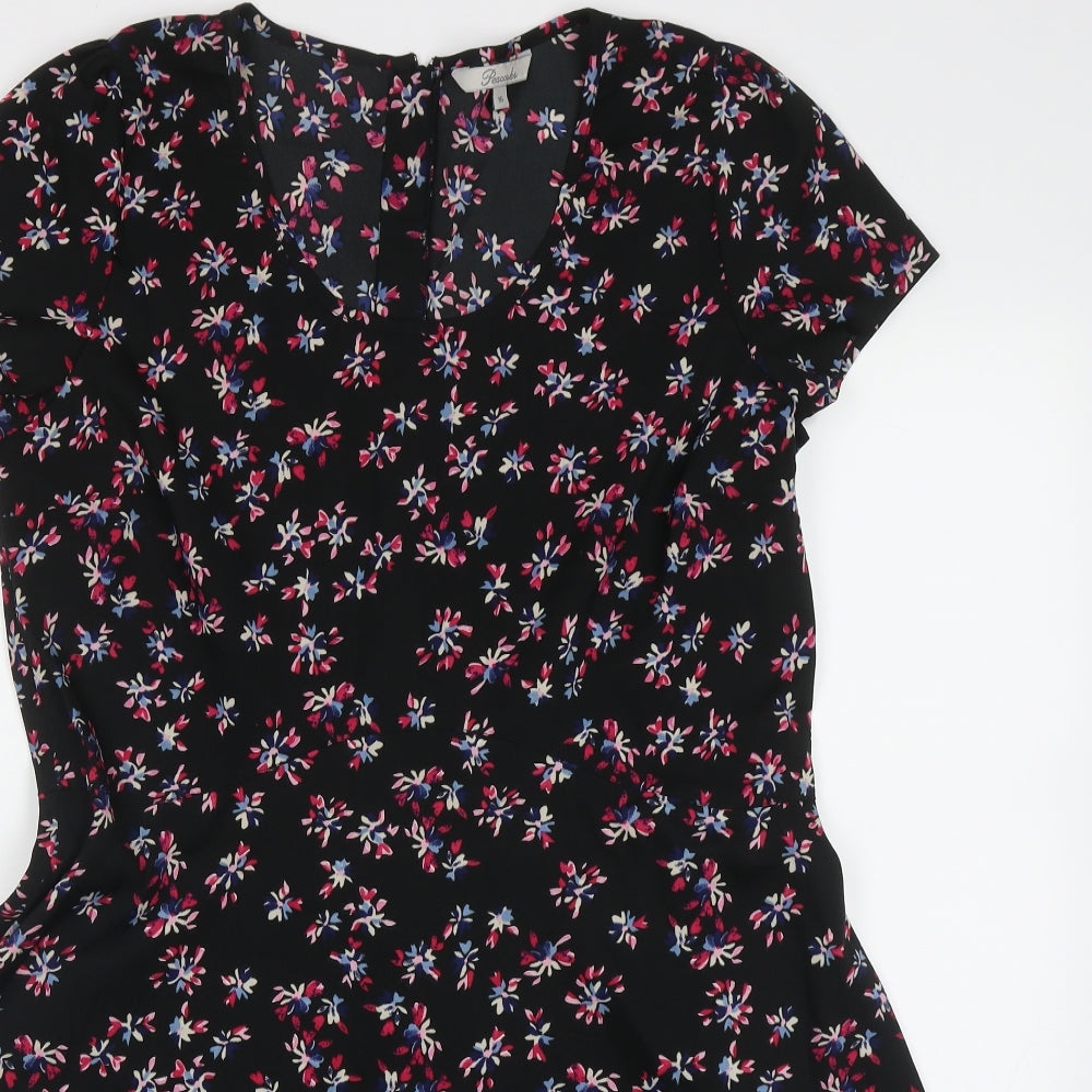 Peacocks Womens Black Floral Polyester A-Line  Size 16  Scoop Neck Pullover