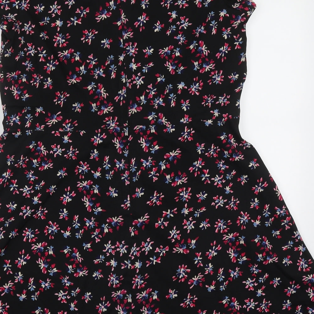 Peacocks Womens Black Floral Polyester A-Line  Size 16  Scoop Neck Pullover
