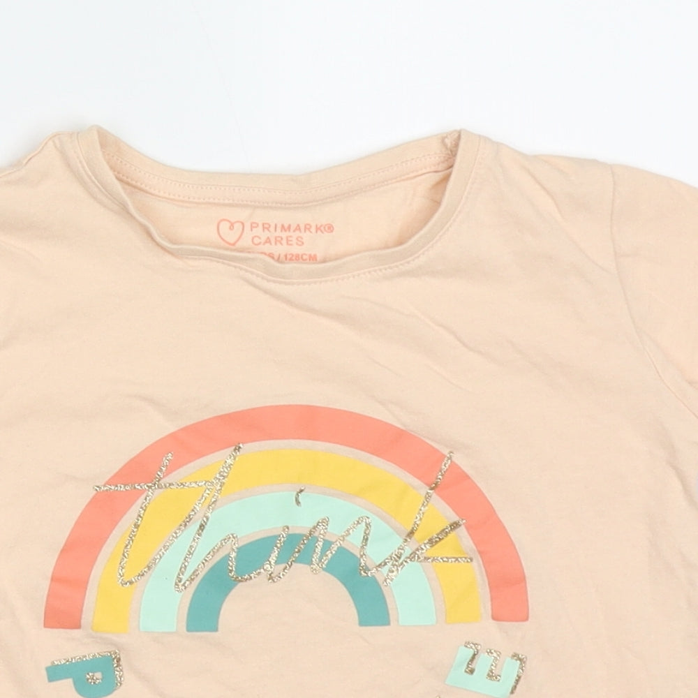 Primark Girls Ivory  Cotton Basic T-Shirt Size 7-8 Years Crew Neck Pullover - Think positive
