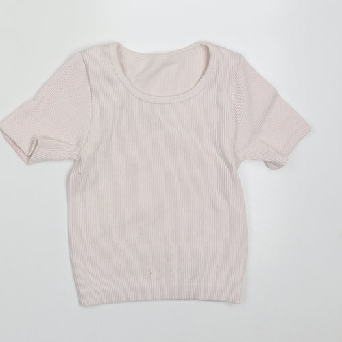 Dunnes Stores Girls Pink  Nylon Basic T-Shirt Size 8-9 Years Crew Neck Pullover