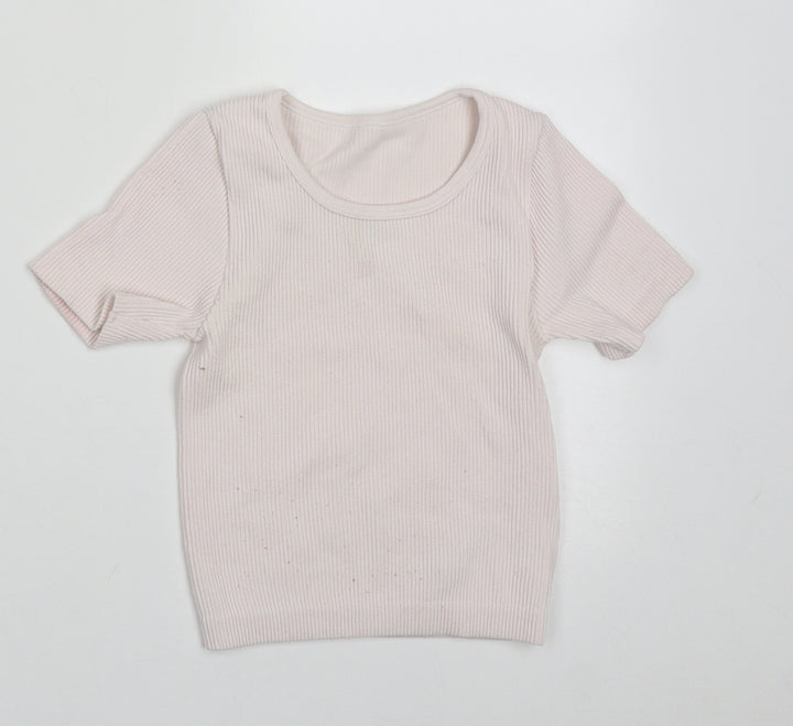 Dunnes Stores Girls Pink Nylon Basic T-Shirt Size 8-9 Years Crew Neck Pullover