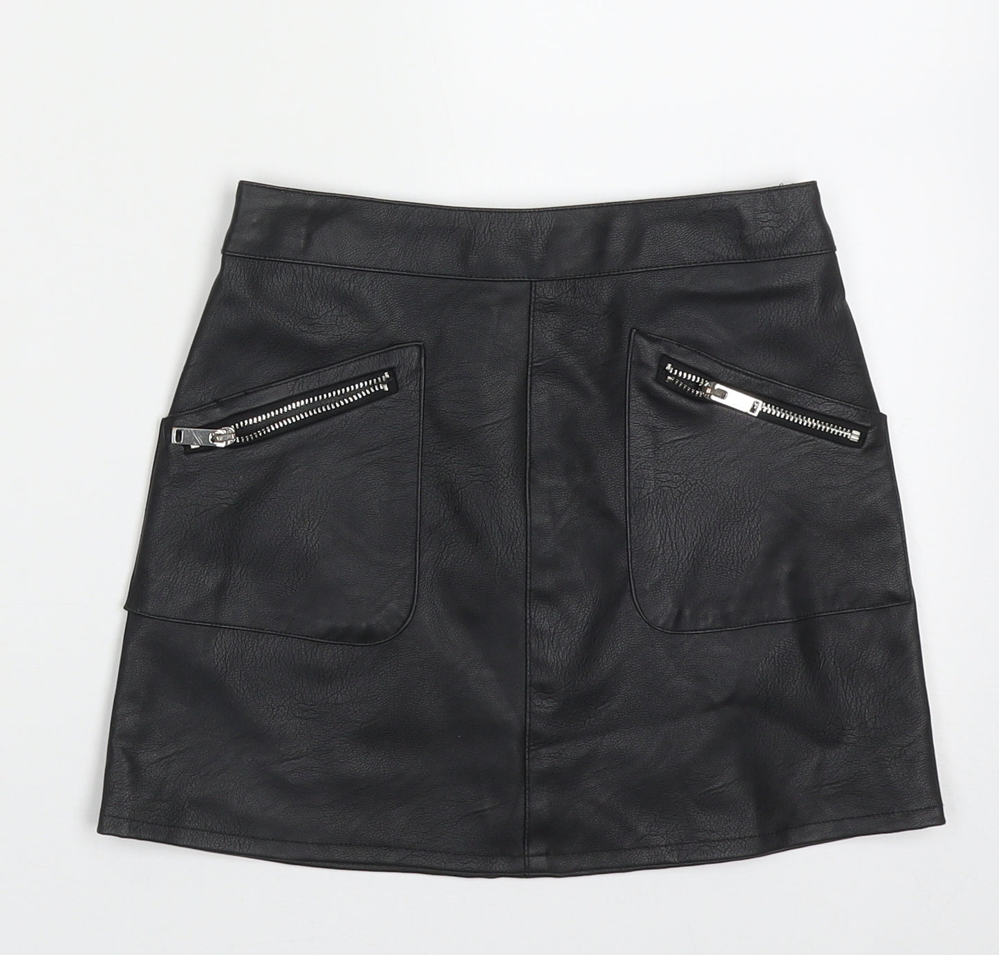 F&F Girls Black  Polyurethane A-Line Skirt Size 7-8 Years  Regular Zip