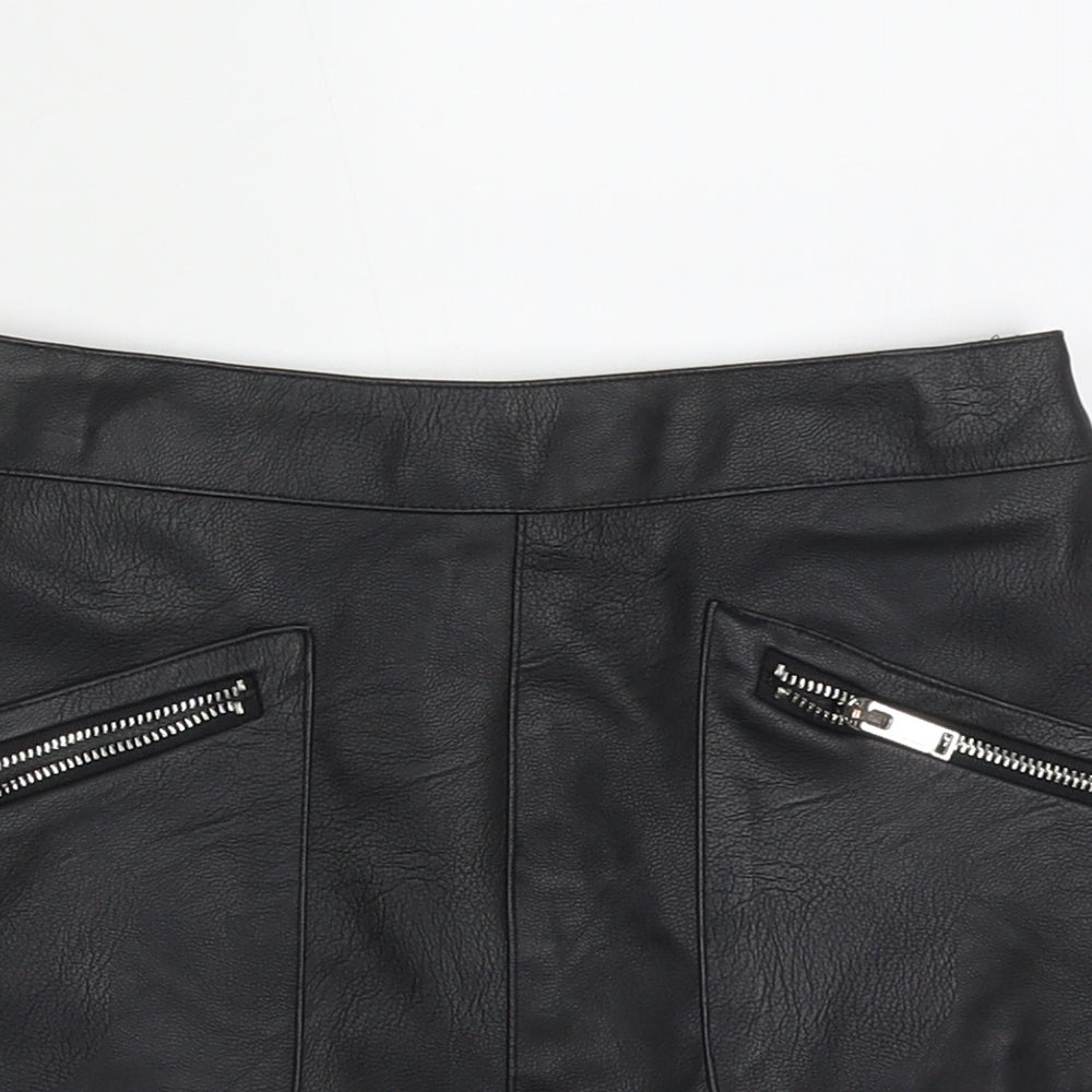 F&F Girls Black  Polyurethane A-Line Skirt Size 7-8 Years  Regular Zip