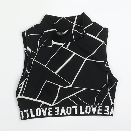 SheIn Girls Black Geometric Polyester Cropped Tank Size 8 Years High Neck Pullover - love