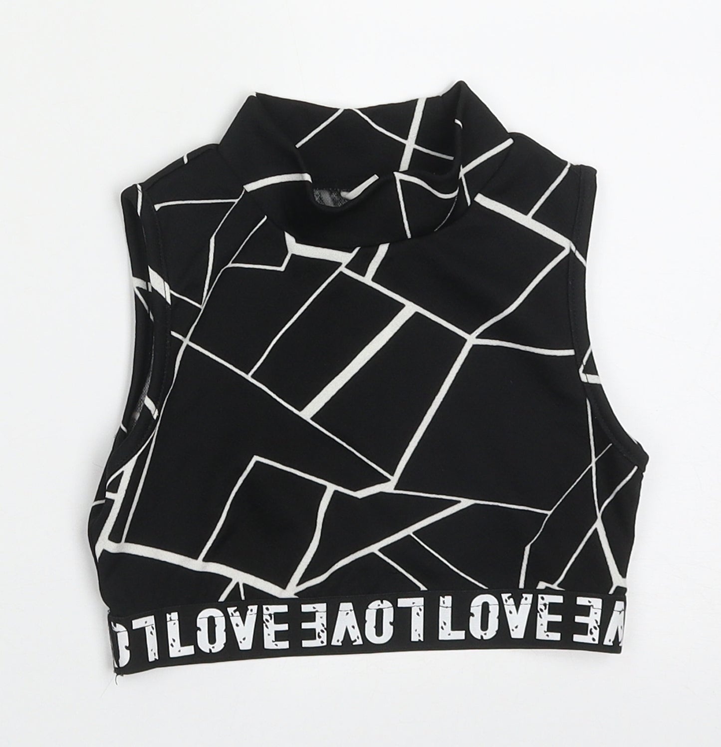 SheIn Girls Black Geometric Polyester Cropped Tank Size 8 Years High Neck Pullover - love