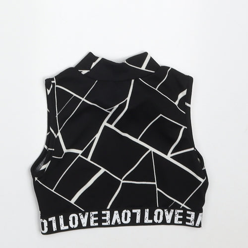 SheIn Girls Black Geometric Polyester Cropped Tank Size 8 Years High Neck Pullover - love