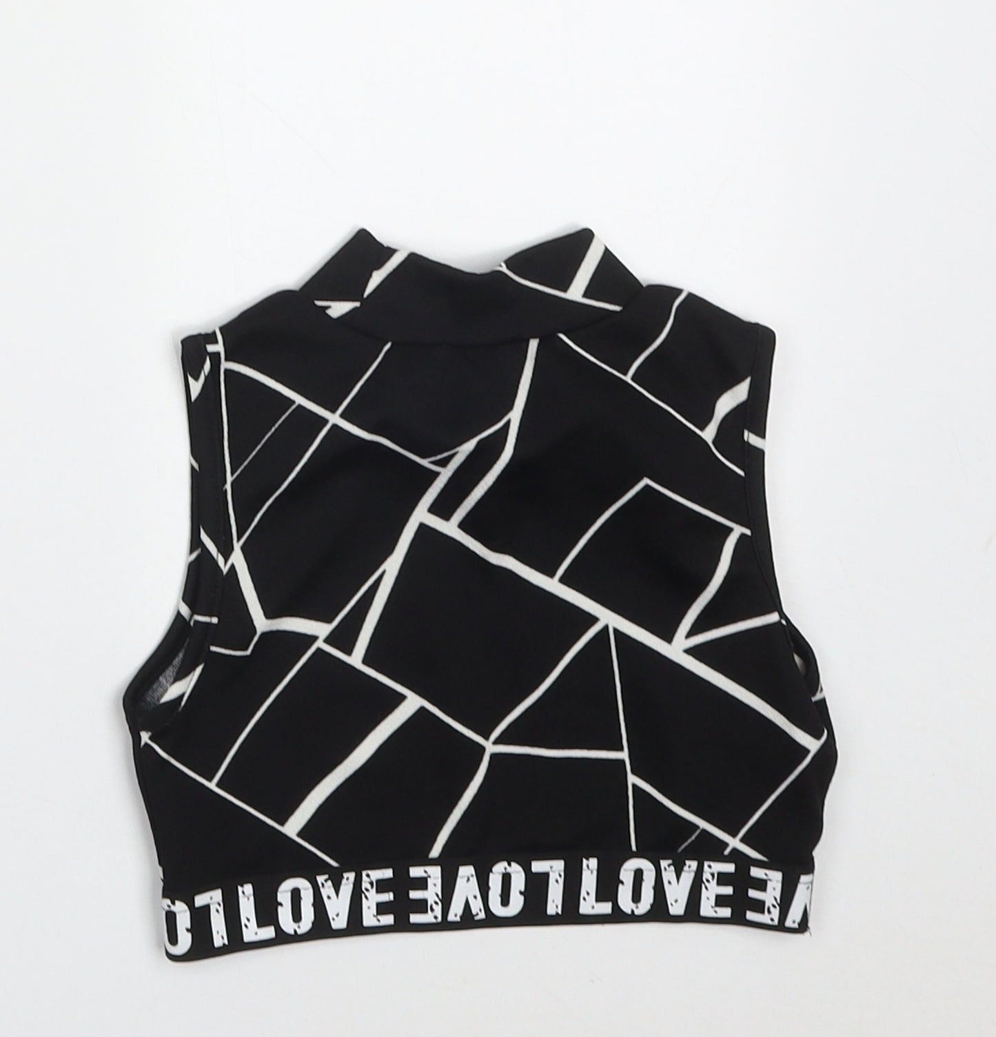 SheIn Girls Black Geometric Polyester Cropped Tank Size 8 Years High Neck Pullover - love