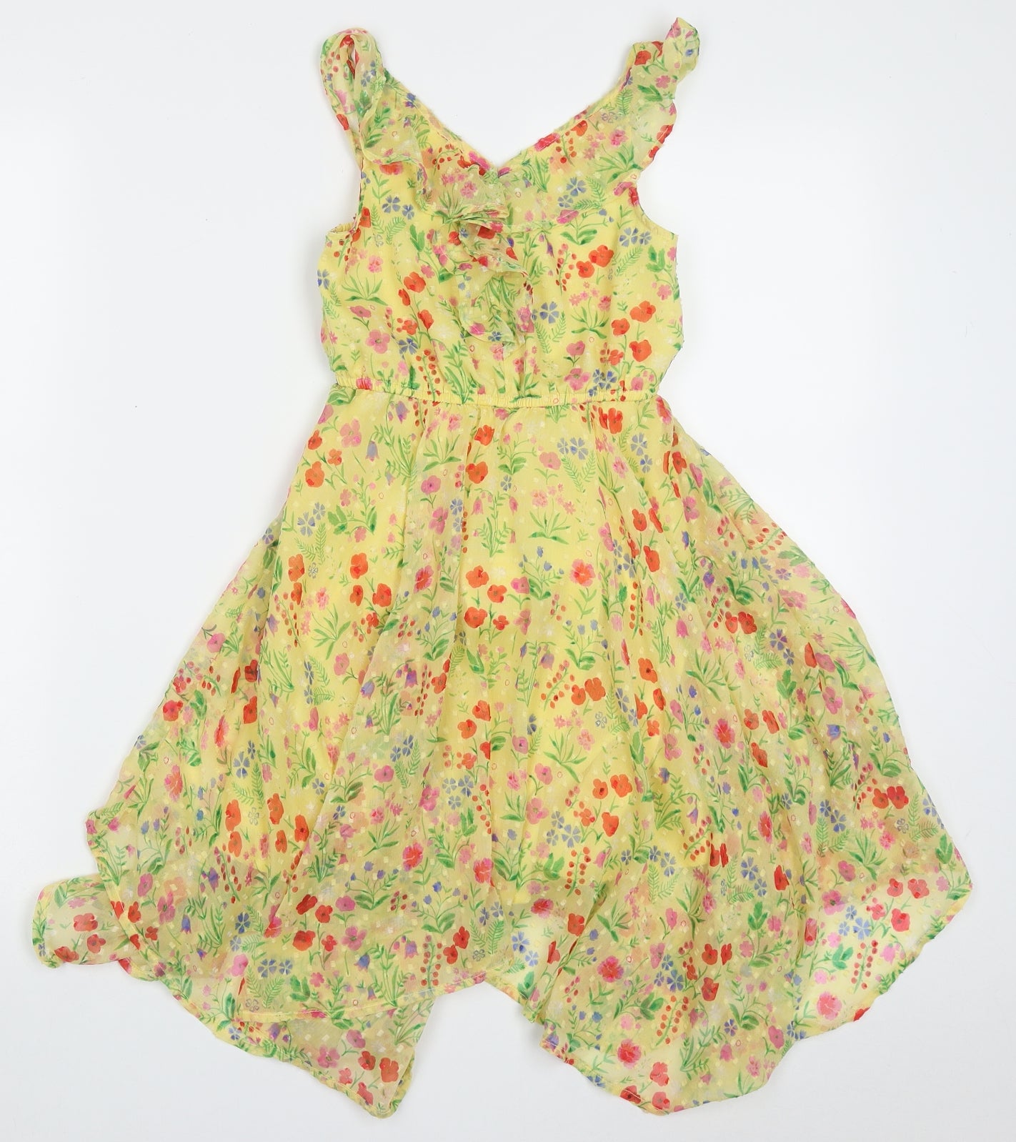 Blue Zoo Girls Yellow Floral Polyester A-Line  Size 7 Years  V-Neck Pullover