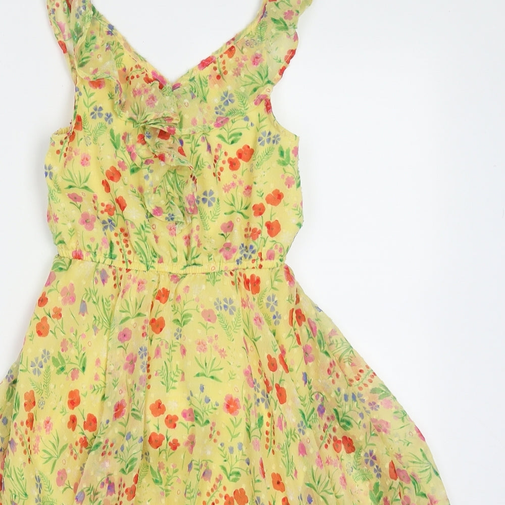 Blue Zoo Girls Yellow Floral Polyester A-Line  Size 7 Years  V-Neck Pullover